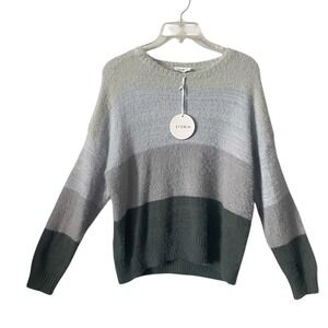 Storia Anthropologie Color Block Fuzzy Knit Sweater Women Size Small Grey